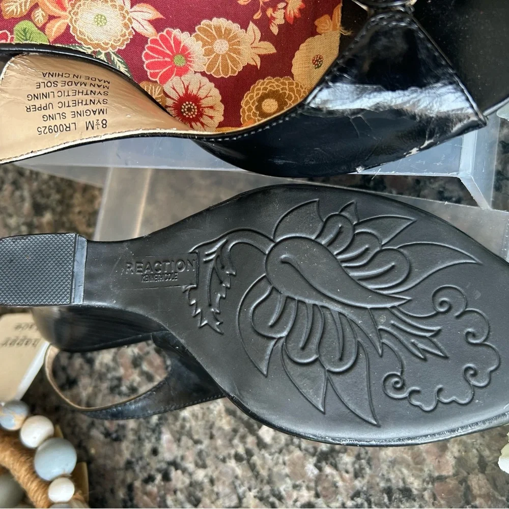 ✨ Black Patent Slingback Wedge Peep-Toe Heels -never worn defect scratches